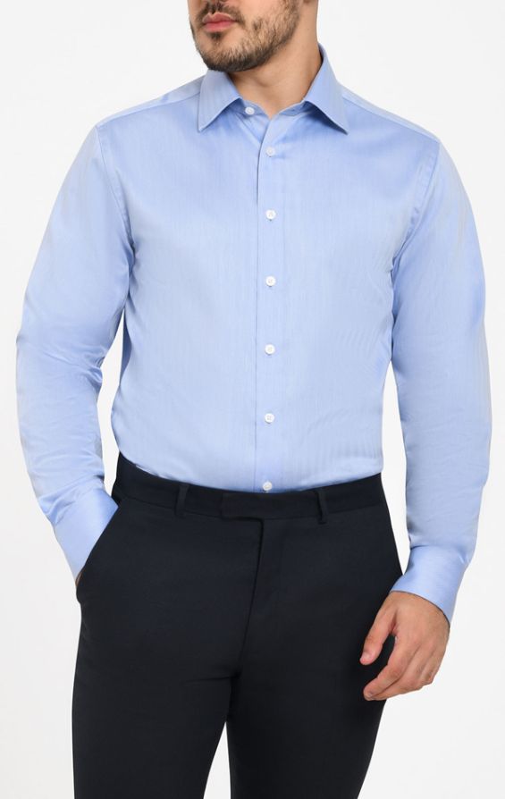 Dobell blauw visgraat patroon 100 katoen easy care overhemd Dobell