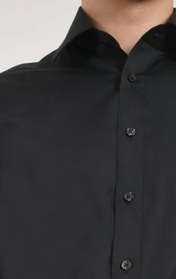 Dobell zwart easy care overhemd van 100 katoen poplin Dobell