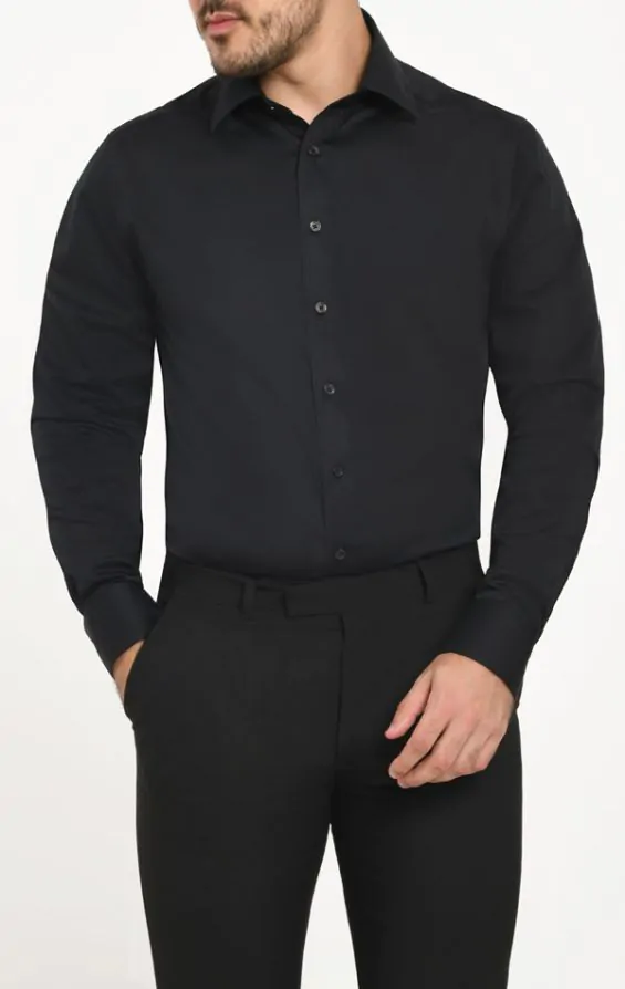 Dobell zwart easy care overhemd van 100 katoen poplin Dobell
