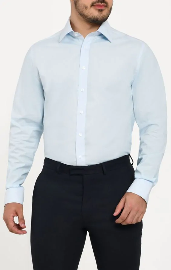 Dobell lichtblauw easy care overhemd 100 katoen poplin Dobell