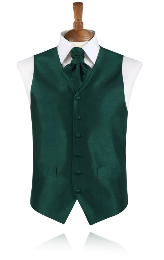 Jongens Gilet Donker Groen in Poly Dupion Jongens Gilet Donker Groen in Poly Dupion