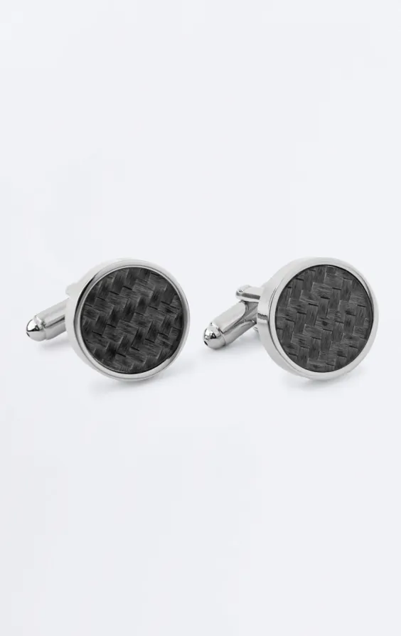 Grijze en zilverkleurige ronde manchetknopen met geometrisch patroon