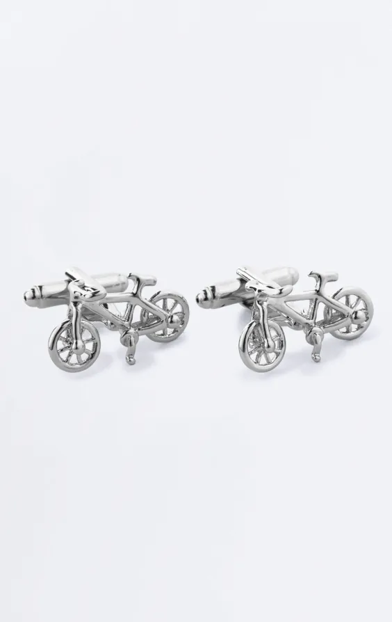 Zilverkleurige fiets manchetknopen