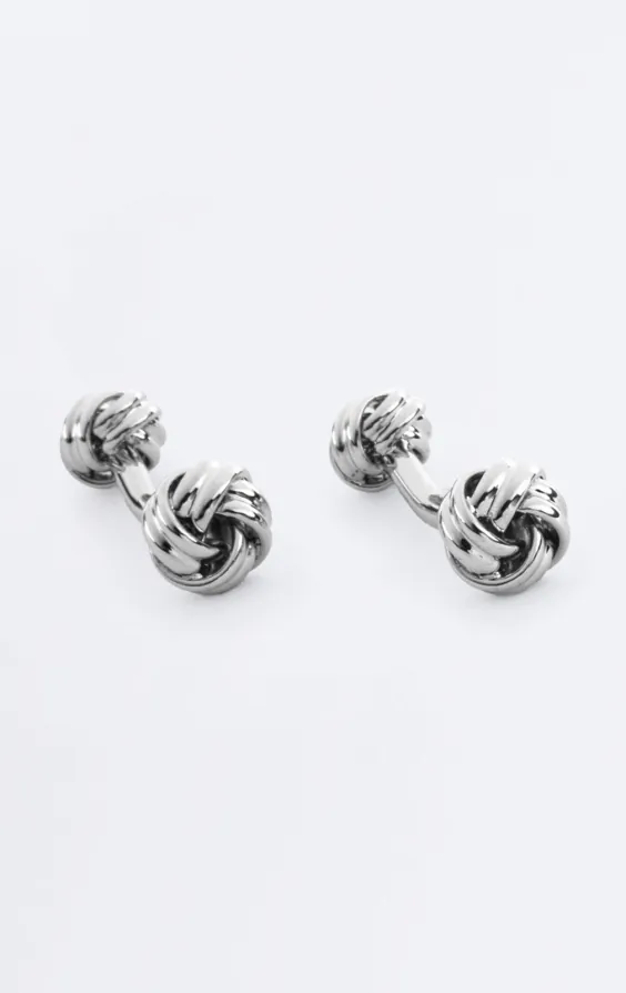 Zilverkleurige knoop stud en manchetknoop set - photo 1