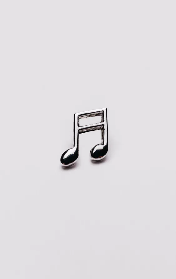 Zilveren muzieknoot revers broche