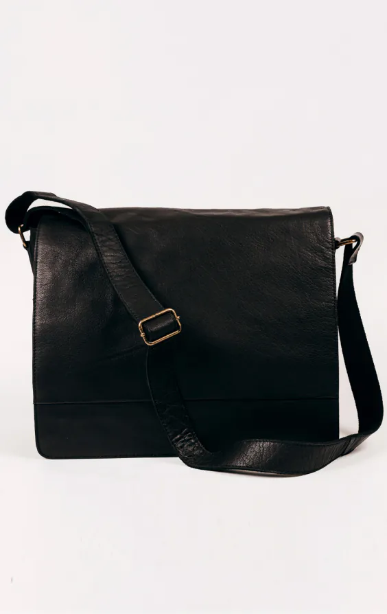 Zwarte Leren Grote Messenger Bag