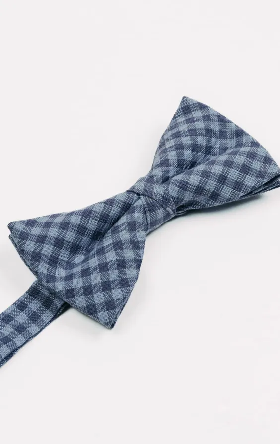 Blauw gingham geruite linnen strik - photo 1