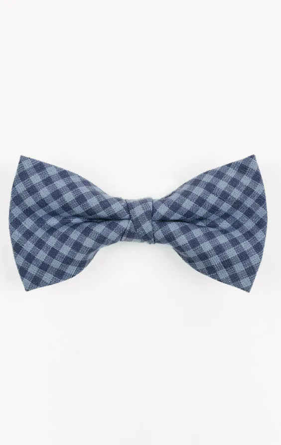 Blauw gingham geruite linnen strik