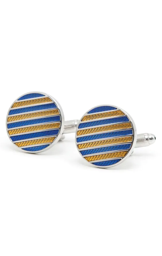 Blauw en goud gestreepte manchet knopen