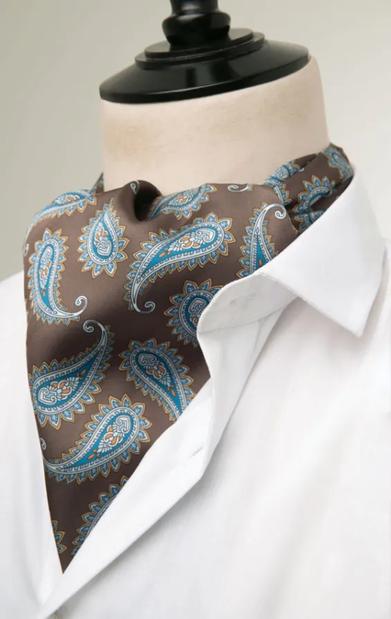 Bruin met blauw paisley dessin cravat