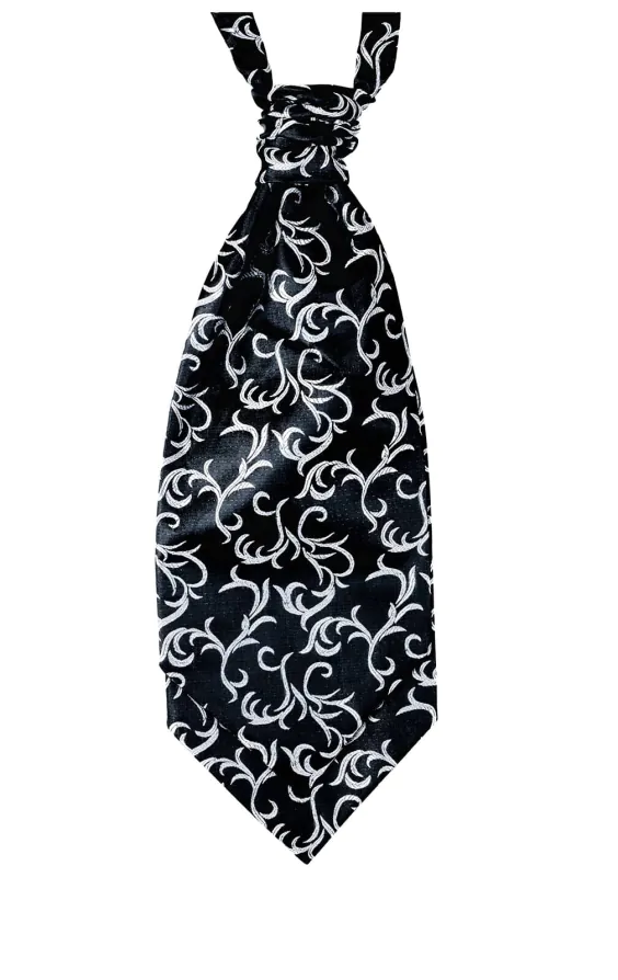 Das in zwart met zilver wervel motief in jacquard