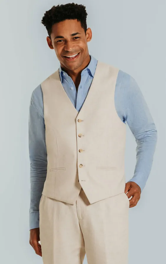 Crème linnen slim fit gilet