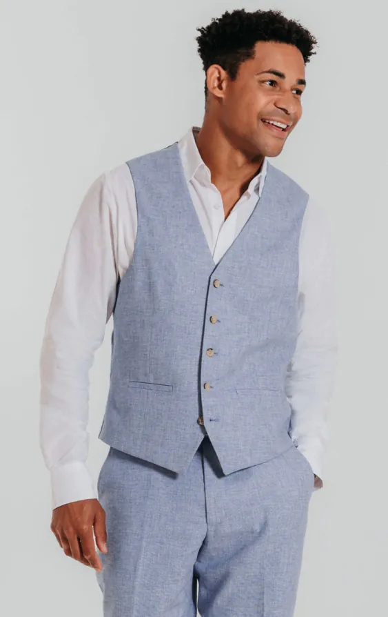 Licht blauw linnen gilet Licht blauw linnen gilet