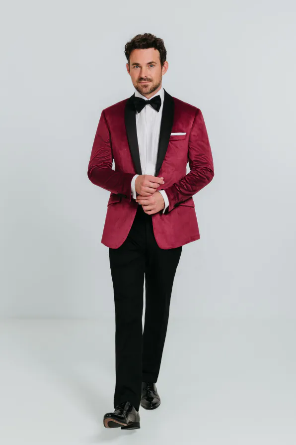 Bordeaux rood slim fit fluwelen smoking jas - photo 1 Bordeaux rood slim fit fluwelen smoking jas - photo 1