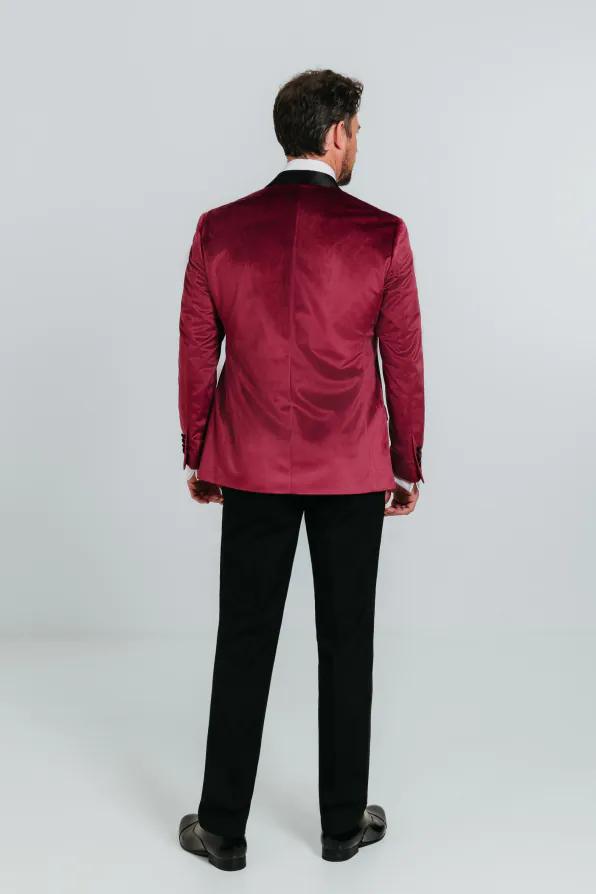 Bordeaux rood slim fit fluwelen smoking jas - photo 2 Bordeaux rood slim fit fluwelen smoking jas - photo 2