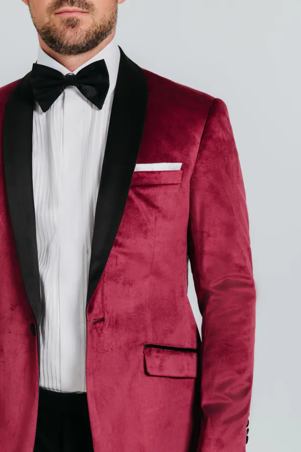 Bordeaux rood slim fit fluwelen smoking jas - photo 4 Bordeaux rood slim fit fluwelen smoking jas - photo 4