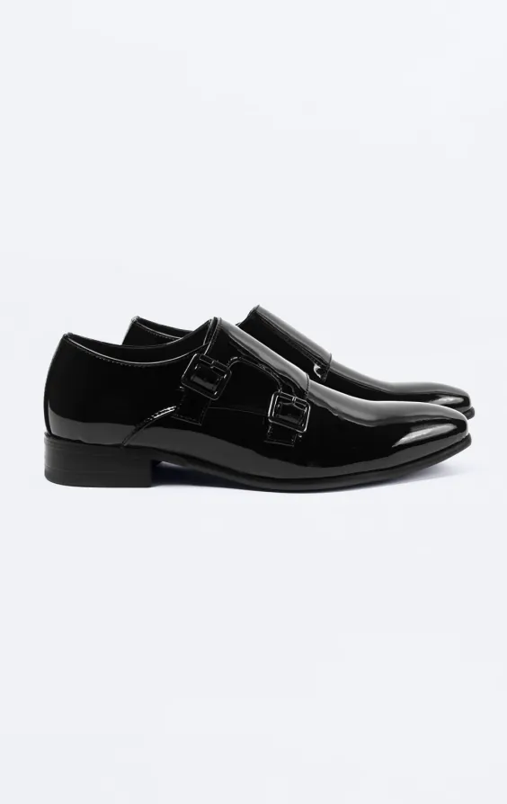 Zwart lak dubbele monkstrap schoenen