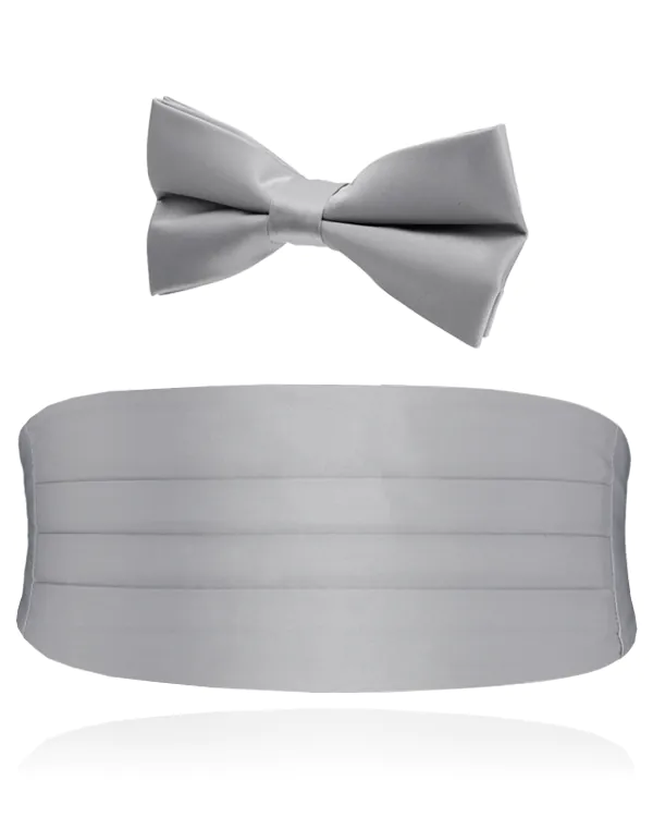 Zilver jongens cumberband & voor-gestrikte strik set