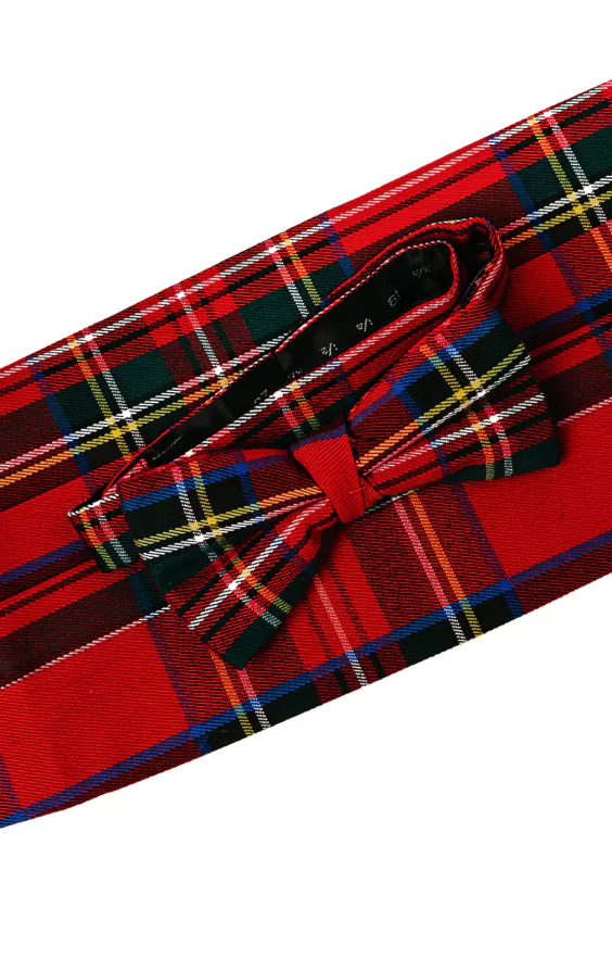 Rood geruite cumberband en voor-gestrikte strik set - photo 1