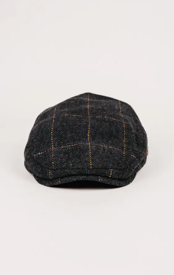 Marineblauwe Flat Cap van twill-ruit - photo 1