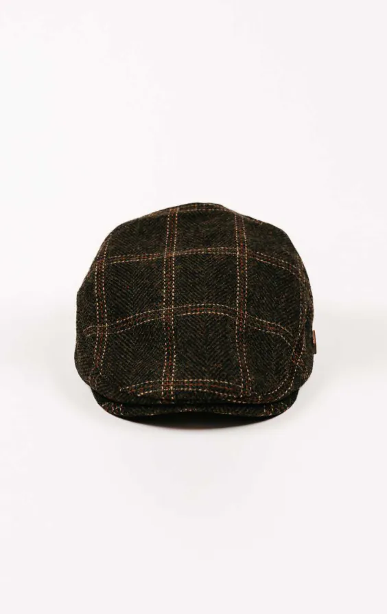 Olijfgroene Flat Cap van twill-ruit - photo 1