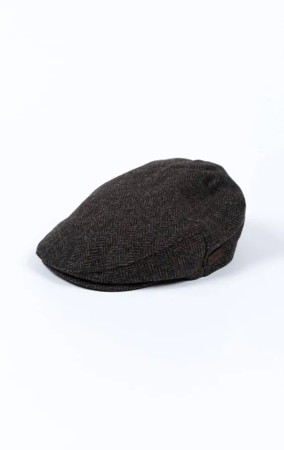 Grijs visgraat tweed platte pet