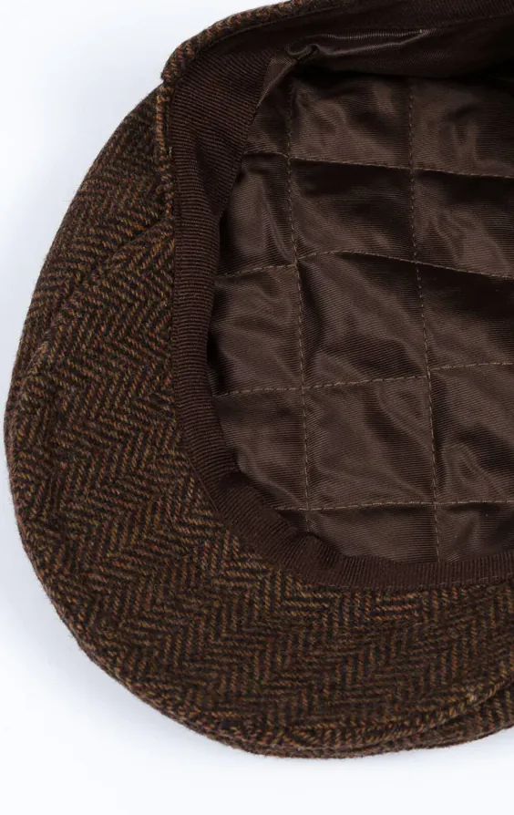 Bruin visgraat tweed platte pet - photo 2