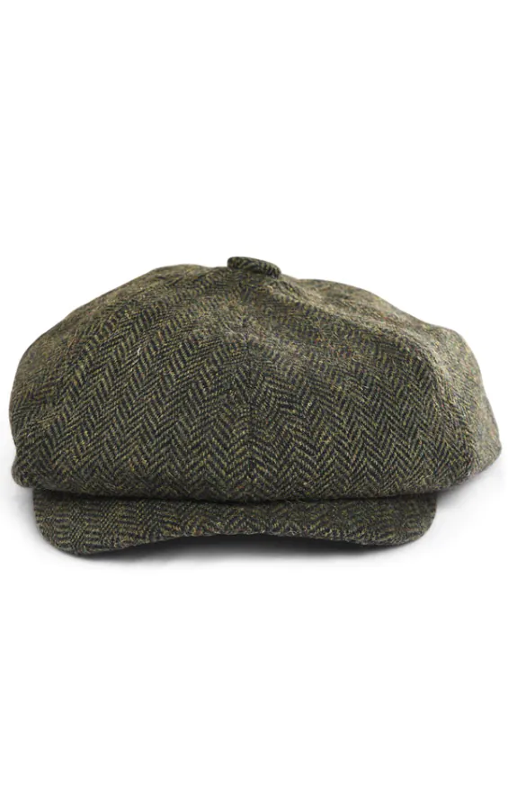 Olijfgroen tweed Baker Boy-pet met visgraatmotief - photo 1
