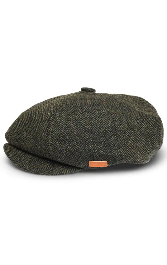 Olijfgroen tweed Baker Boy-pet met visgraatmotief - photo 2