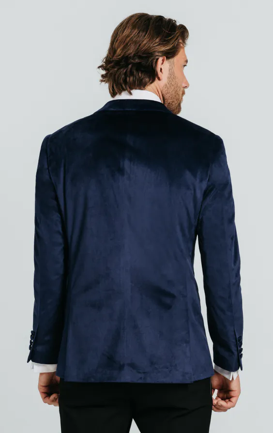 Marineblauw fluwelen double breasted smoking met zwart pantalon - photo 2 Marineblauw fluwelen double breasted smoking met zwart pantalon - photo 2