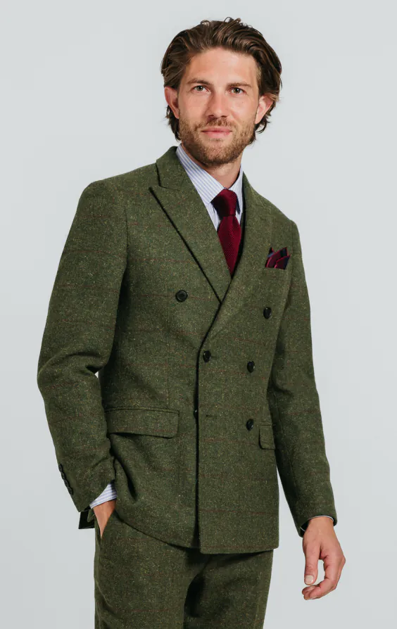 Groen groot geruit tweed double breasted jas Groen groot geruit tweed double breasted jas