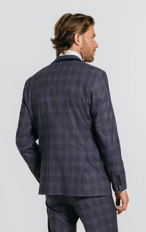 Grijs en blauw geruit colbert met marine afwerking - photo 1