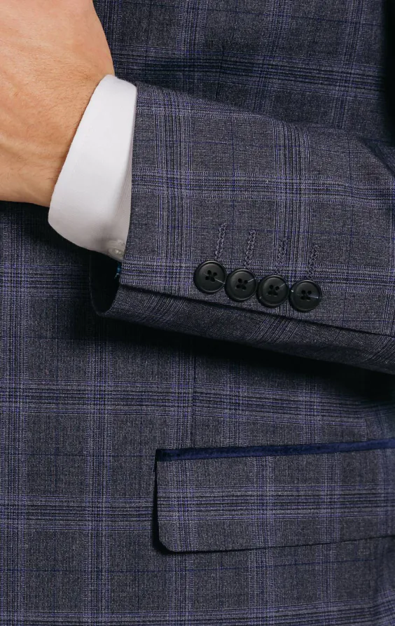 Grijs en blauw geruit colbert met marine afwerking - photo 2