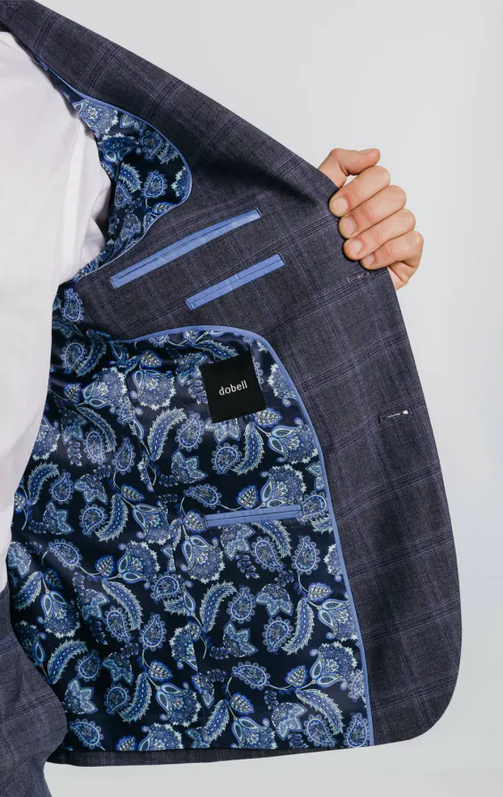 Grijs en blauw geruit colbert met marine afwerking - photo 4