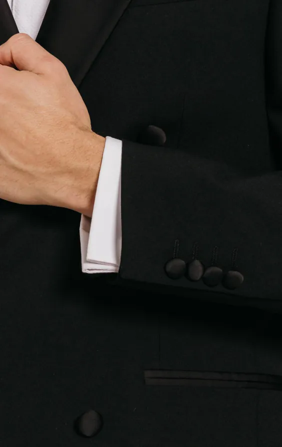 Zwart double breasted smokingjas met piek revers - photo 2