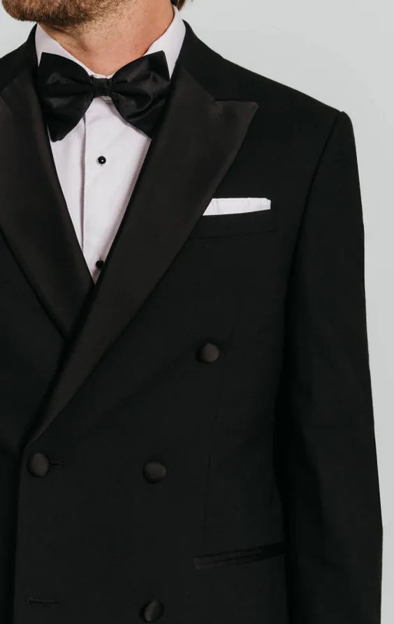 Zwart double breasted smokingjas met piek revers - photo 3