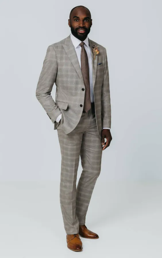 Taupe geruit colbert met piek revers - photo 1 Taupe geruit colbert met piek revers - photo 1