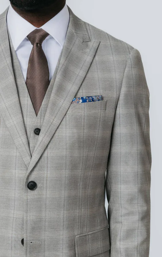 Taupe geruit 3 delig pak met piek revers - photo 3 Taupe geruit 3 delig pak met piek revers - photo 3