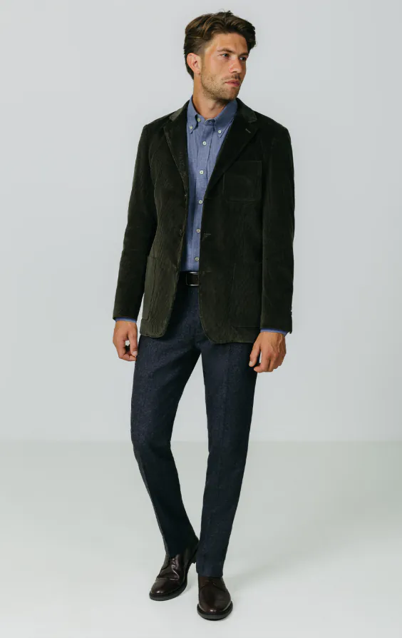 Groen corduroy colbert met opgezette zakken - photo 4