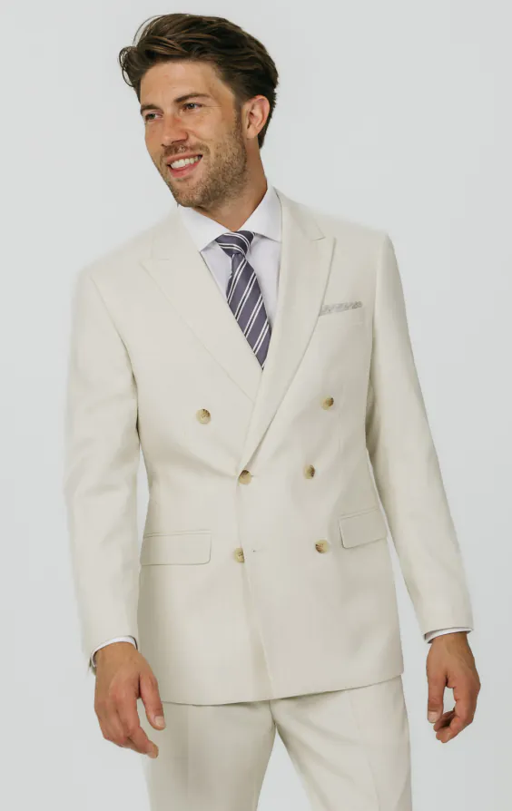 Winter wit twill colbert met double breasted en piek revers Winter wit twill colbert met double breasted en piek revers
