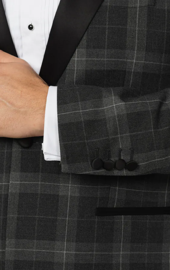 Grijze tartan geruite smoking met piek revers - photo 2