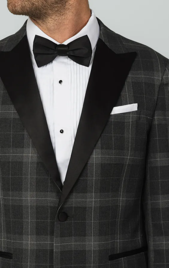 Grijze tartan geruite smoking met piek revers - photo 3