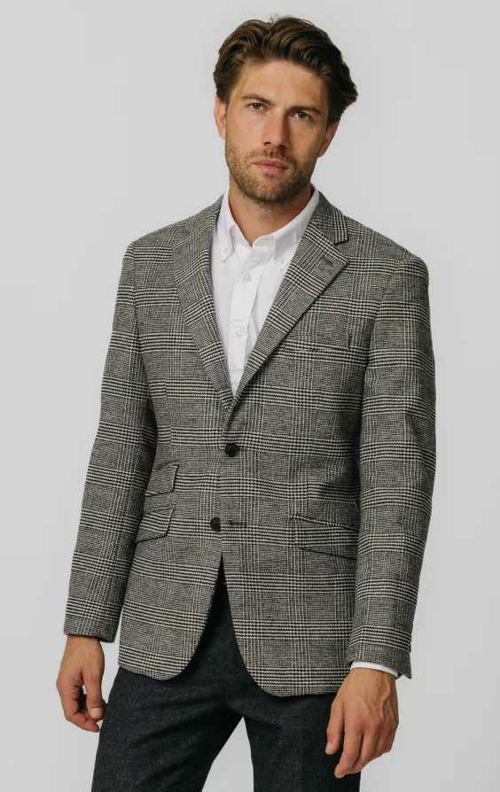 Zwart en crèmekleurig Prince of Wales geruite tweed jasje Zwart en crèmekleurig Prince of Wales geruite tweed jasje