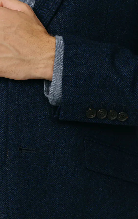 Marineblauw visgraat tweed jasje - photo 2