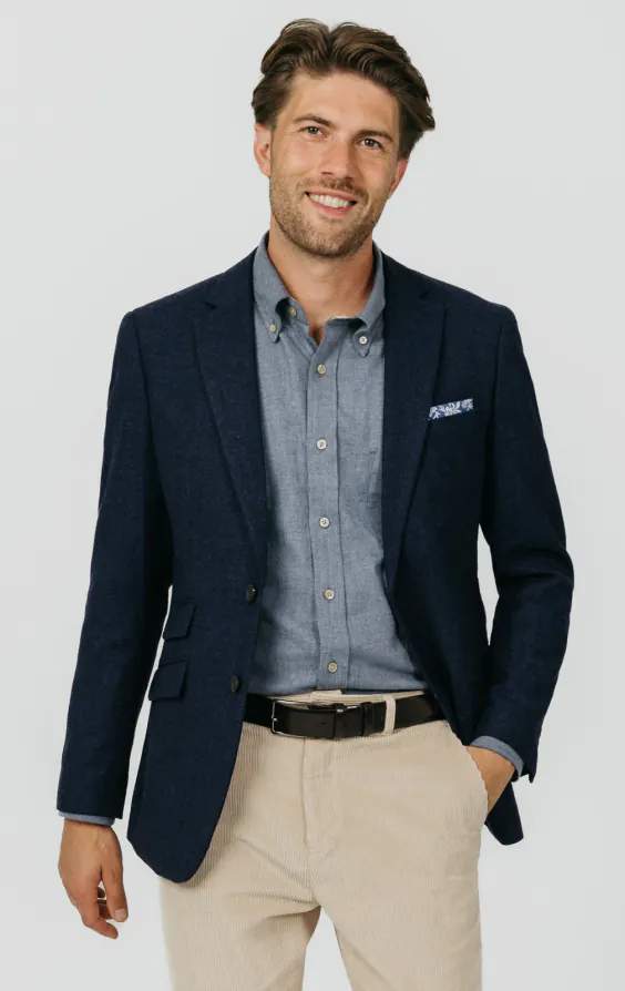 Marineblauw visgraat tweed jasje