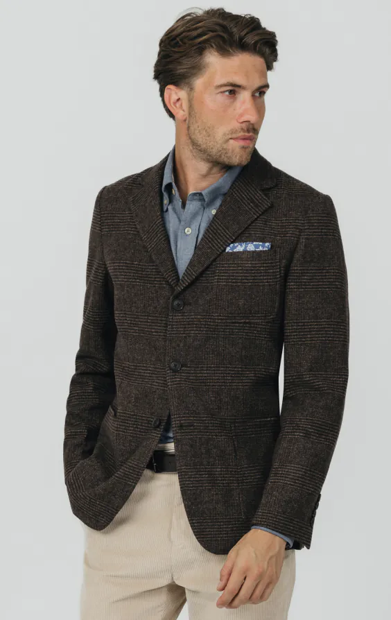 Bruin Prince of Wales geruite tweed jasje met opgezette zakken Bruin Prince of Wales geruite tweed jasje met opgezette zakken
