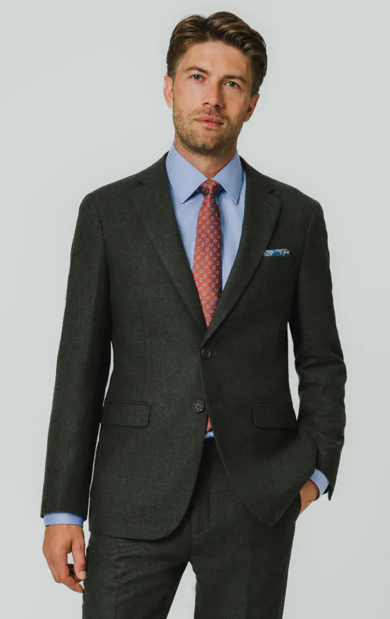 Donkergroen visgraat tweed colbert