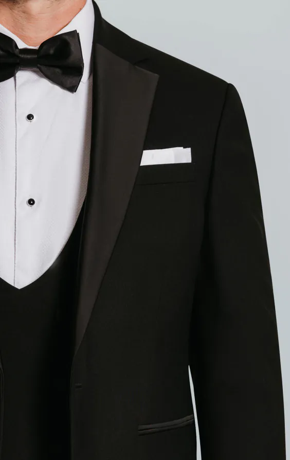Zwart slim fit smokingjas met revers kraag - photo 3