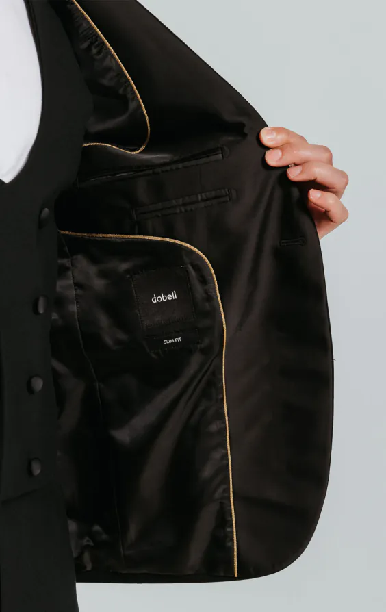Zwart slim fit smokingjas met revers kraag - photo 4