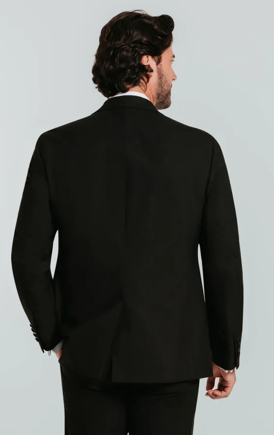 Zwart slim fit smokingjas met revers kraag - photo 1